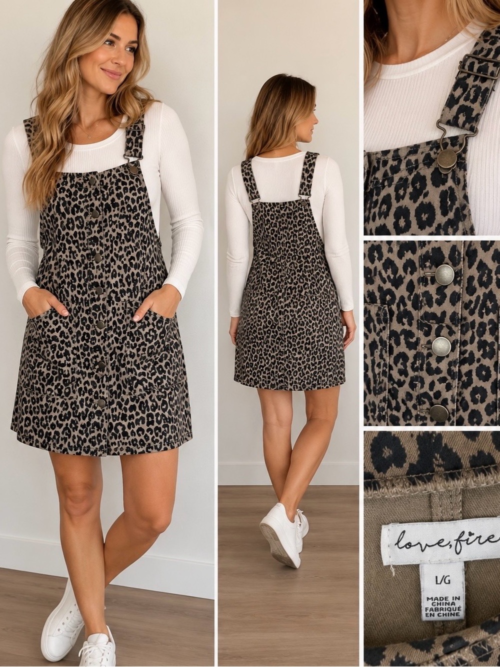 love, Fire Leopard-Print Pinafore Dress in Brown and Black